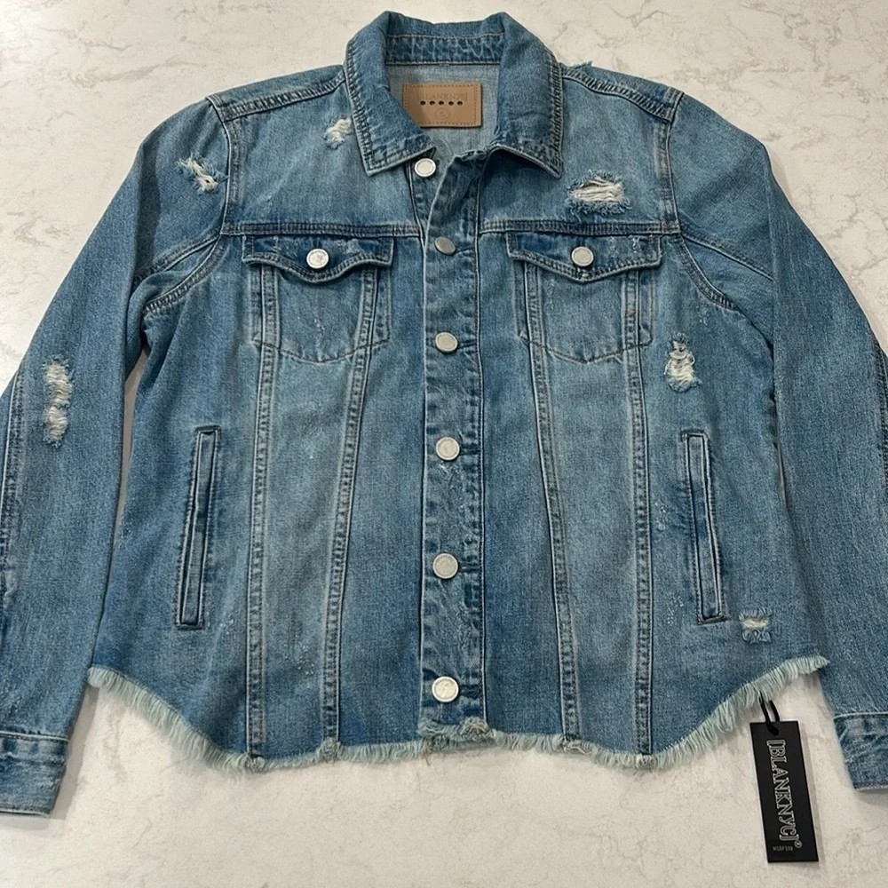 BLANKNYC Distressed Light Wash Denim Jacket Size Large NWT